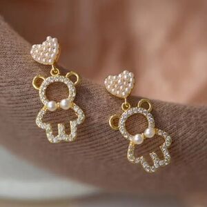 Adorable Gold Bear Earrings with Pearls